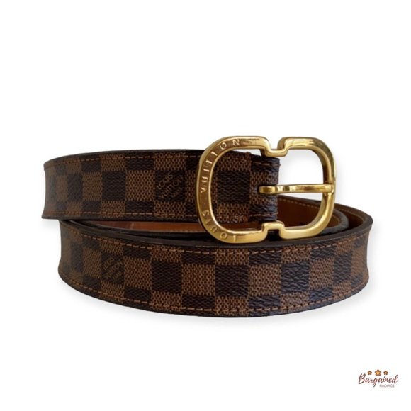 Authentic Louis Vuitton Damier Ebene Canvas Leather Mini 25mm Buckle Belt 80/32